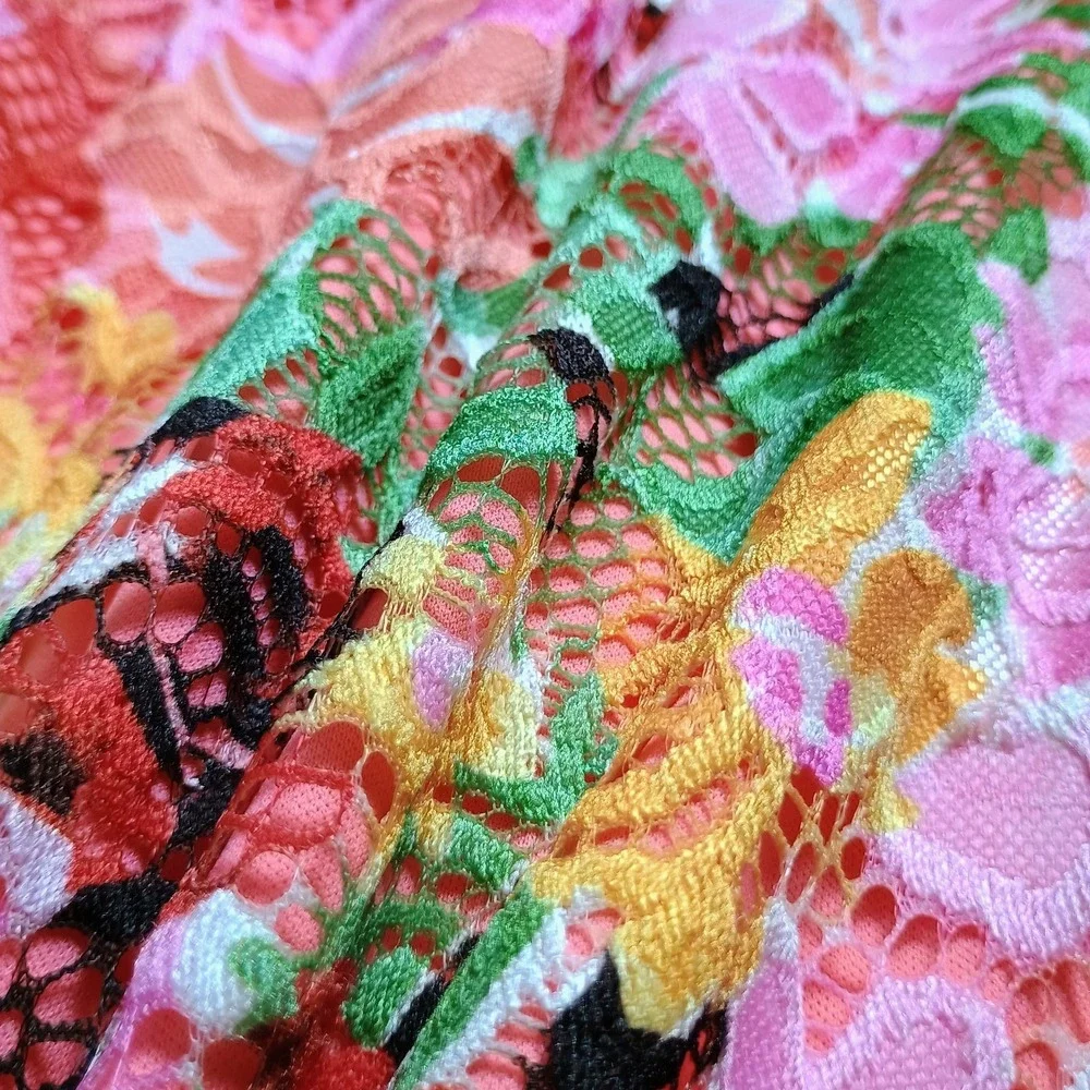 Marina Floral Lace Overlay Maxi Dress XS Pink Red Stretch Lined Made USA - Picture 2 of 13